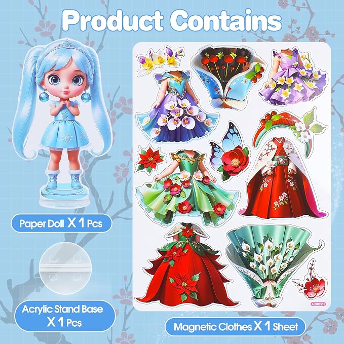 PainZieteg Magnetic Dress Up Dolls, Paper Dolls for Girls, Kids DIY Princess Magnetic Dress-Up Doll for Girl Birthday (Winter Fairy)