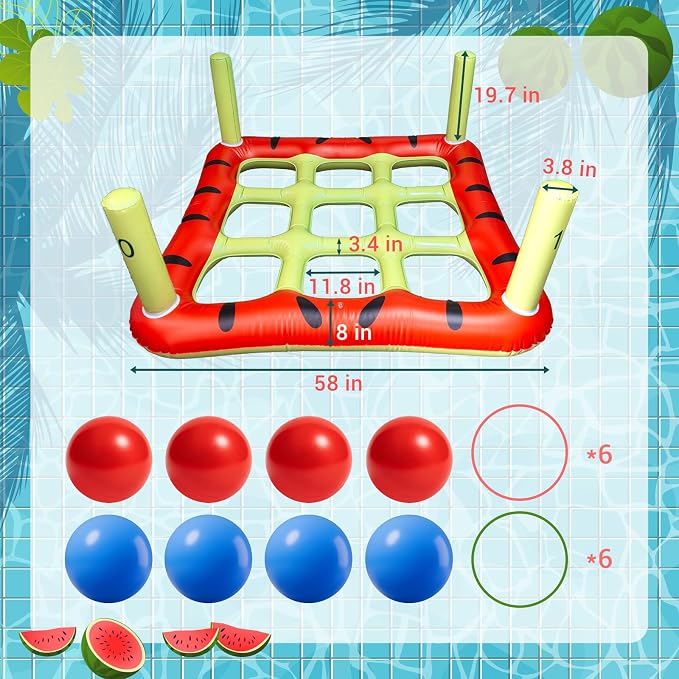 Pool Toys Games Set, 2 in 1 Giant Inflatable Pool Tic Tac Toe Game & Ring Toss with Combined Inflation & Water Filling Valve for Adults Kids Family, Shallow Water Beach Yard Activities