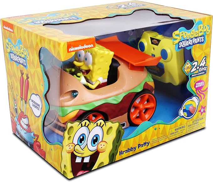 NKOK Remote Control Krabby Patty with Spongebob Vehicle, Full Function RC Vehicle, Working Lights, Has Radio Control & Turbo Boost, Great Item for Kids, Ages 6 and up