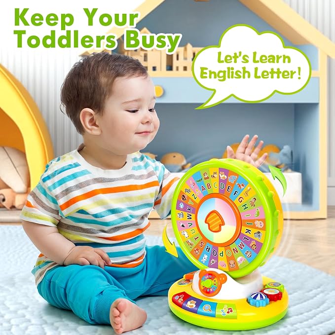 Toys for 1 2 3 Year Old Boys Girls, Musical Spin and Sing Alphabet Zoo, Learning Toys for Toddlers 1-3, Educational Interactive Toys, Christmas Birthday Gift for Baby Age 6-9-12-18 Months (Green)