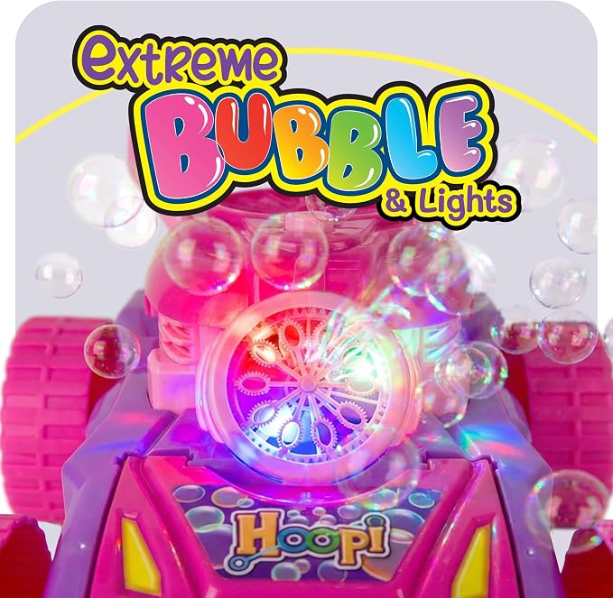 Hoopi Extreme Bubble Lawn Mower for Toddlers 1-3, Spill-Proof Kids Bubble Machine with Lights for 2-Year-Old Girl Birthday Gift, Bubbles Blowing Push Toddler Outdoor Toys for Ages 2-4 with 3 Bottles