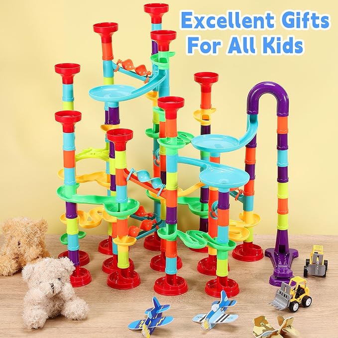 197Pcs Marble Run,Marble Maze Game Construction Building Blocks Toys for Kids,Marbles Track Race Set Educational Learning Toy Gift for Boys Girls(147Parts+50Glass Marbles)