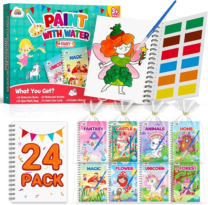 ZMLM 24 Water Coloring Books for Kids Party Favors - Bulk Mini Coloring Books for Kids Ages 4-8,Small Birthday Goodie Bag Stuffers School Teacher Return Gift Art Crafts Classroom Prizes (Fairy)