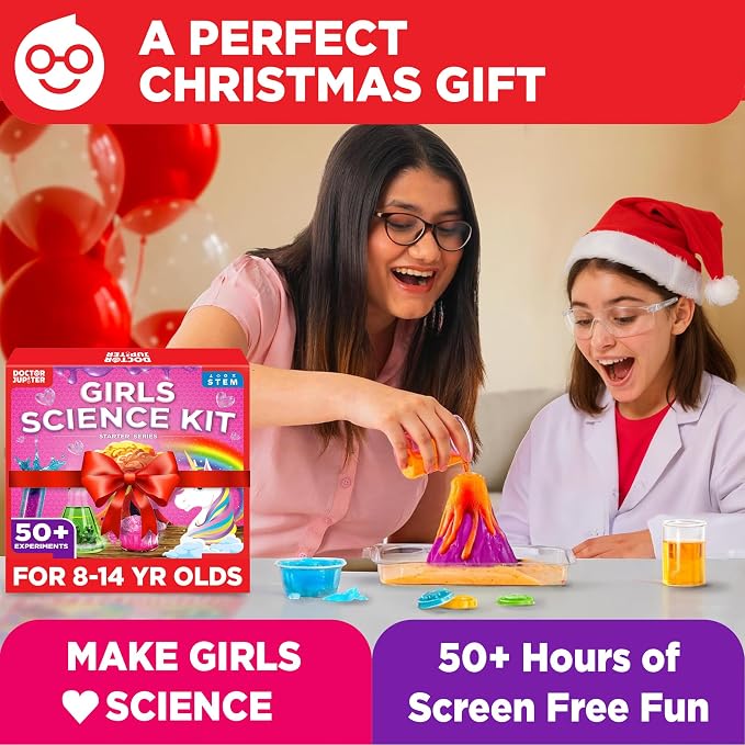 Doctor Jupiter Girls' Science Kit, Chemistry Set for Kids Ages 8-10-12-14 | Birthday Gift Ideas for 8,9,10+ Year Old Girls | STEM Toy Kit with 50+ Experiments | Learning & Educational Projects