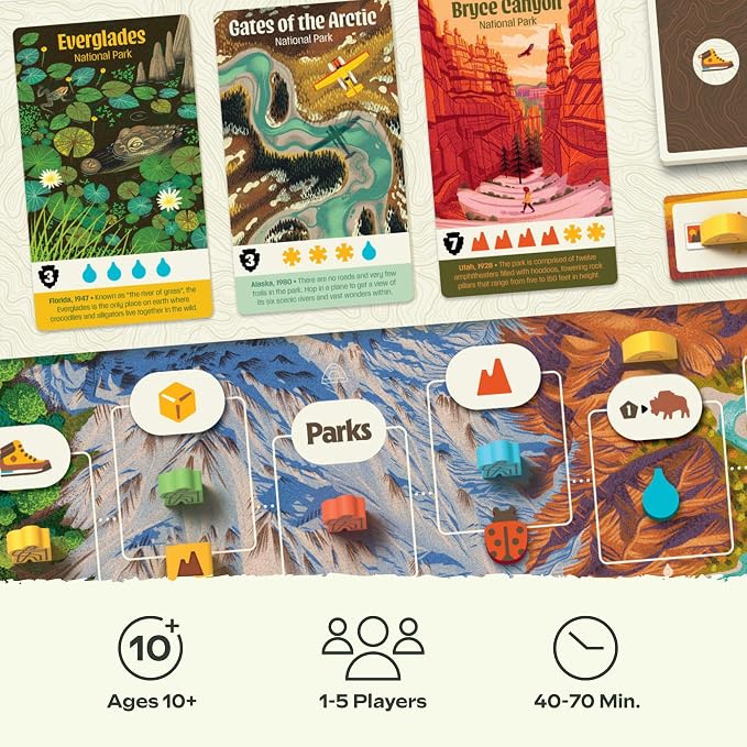 Keymaster Games Parks Base Camp | Beautiful Strategy Game for Families, Adults or Solo | Best Board Game for Nature, Outdoors, and Hiking | The US National Parks Game | Ages 10+ | 1-5 Players