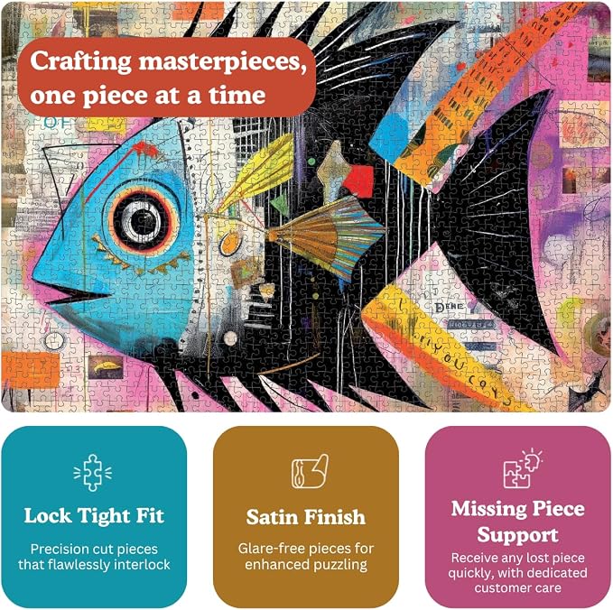 Cross & Glory - Angelfish Abstract - 1000 Piece Jigsaw Puzzle for Adults | Vibrant Artistic Marine Design | Unique Gift | Challenging Brain Teaser