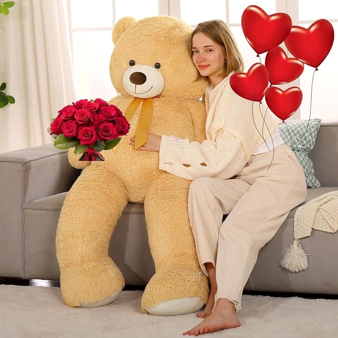Tezituor 59" Gaint Teddy Bear Stuffed Animal,5ft Life Size Big Teddy Bears,Light Brown Cute Soft Plush Toy,Gifts for Kids Girls Boys Girlfriend Valentine,Christmas,Birthday,Baby Shower,Wedding Party