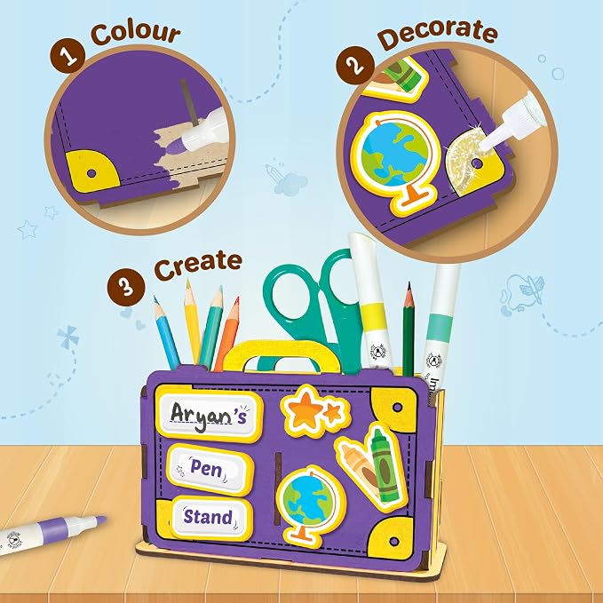 Imagimake DIY Wood Art Pen Stand | Make Customized Wooden Pen Stand | Wooden Painting Crafts for Kids Age 5,6,7,8 & Above| 25+ Foam Stickers for Wood Crafts |Fun Gift for 5+ Year Old Girls and Boys