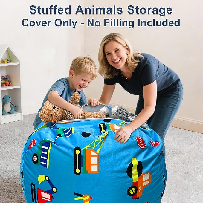 Lukeight Stuffed Animals Storage Bean Bag Chair Cover for Kids and Teens, Cozy Velvet Plush Toy Organizer Seat, Cover Only, No Filling Included, Long YKK Zipper, Side Pocket, XX-Large 36 x 20 in