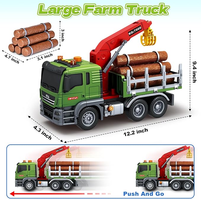 Bstoyder Toddler Boy Toys for 3 4 5 6 7 Years Kids, Large Flatbed Truck Toy with a Farm Truck, Friction Powered Vehicles Toys with Lights and Sounds, Birthday for Boy Girls