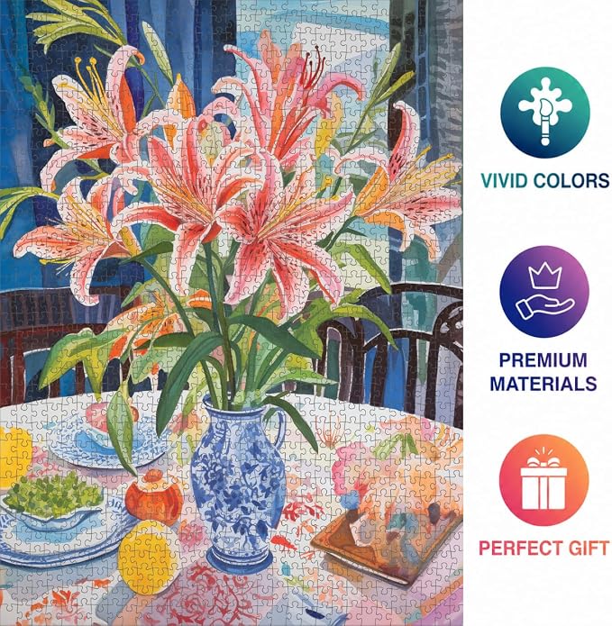 Cross & Glory - Stargazer Lilies: A Floral Masterpiece - 1000 Piece Jigsaw Puzzle for Adults | Best New Floral Artwork Puzzle | Unique Brain Teaser