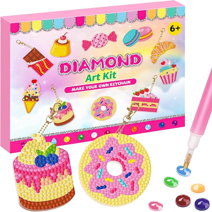 Labeol Arts and Crafts for Kids Ages 8-12 - Creat Your Own GEM Keychains-5D Diamond Art by Numbers GEM Art Kits for Kids Girls Toddler Crafts Age 6-7 6-8 10-12 (Dessert)