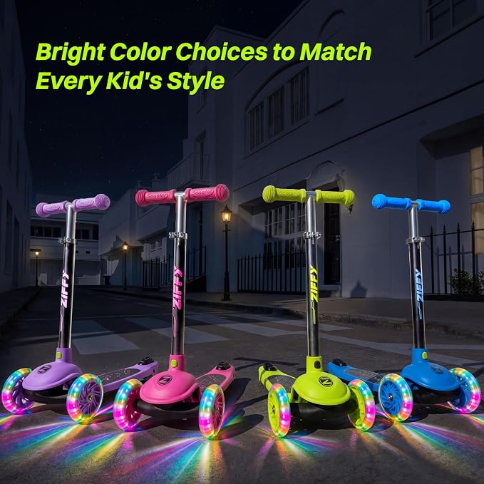 JOVA ZIFFY Multicolor 3 Wheel Scooter for Kids 3-5, Toddler Kick Scooters with LED Light-Up Wheels for Boys and Girls, 5 Adjustable Height and Lean-to-Steer Design, Support up to 110 lbs
