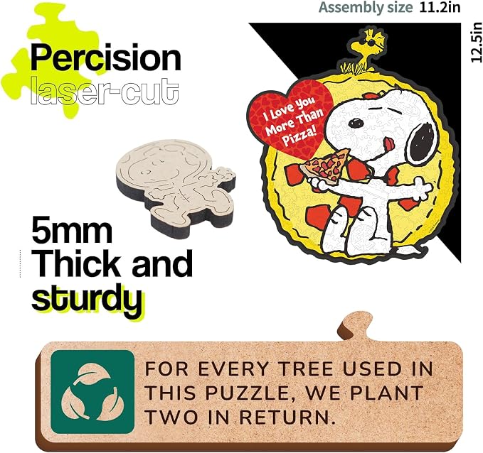 Snoopy Wooden Puzzles for Adults – Peanuts Gift for Kids & Children, 200 Pieces 5mm Thick Unique Shaped Jigsaw Puzzles, Collectible Home Decor, Officially Licensed Merchandise, 11.2" x 12.5"