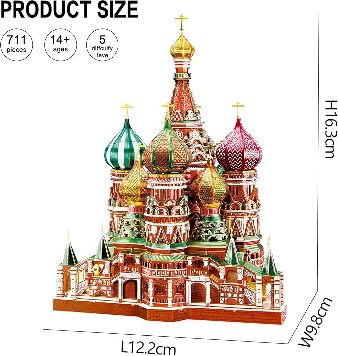 Piececool 3D Metal Puzzle Model Kits Saint Basil’s Cathedral Metal Building Kit for Adults, Brain Teaser DIY Model for Teens Man Woman Family-711 Pcs