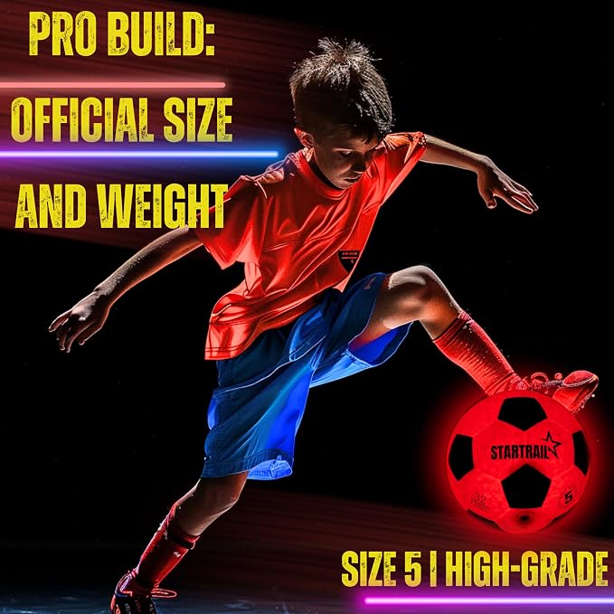 Light Up Soccer Ball, Glow in the Dark Ball NO 5, Soccer Gifts for Boys 8-12, 12-14 Year Old, Kids & Teens Gift Ideas, Sports Toys for Boy & Girl Ages 8 9 10 11 12 13 14 15, Glowing Outdoor Activity