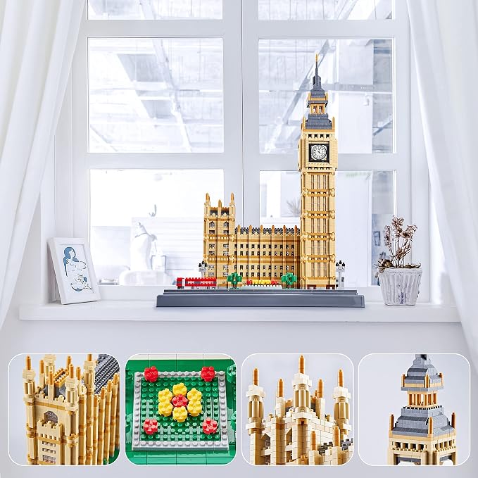 KLMEi Micro Building Blocks Set for Adults, Real Architecture London Elizabeth Tower Big Ben - World Famous Architectural Model Gifts for Teens Ages of 14+(4112 PCS)