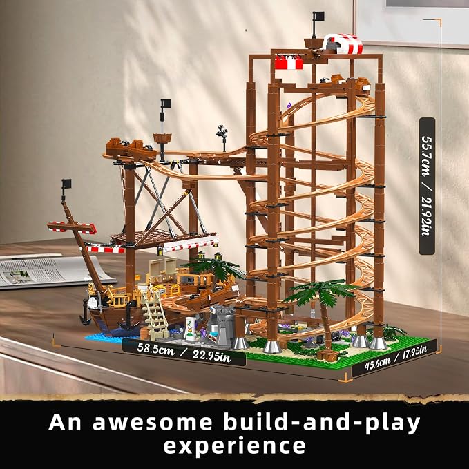 Mould King 11013 Roller Coaster Amusement Park Building Set, Fairground Theme Park Kit with Rollercoaster & Pirate Ship, Ideal Gift Model Building Kit for Adults (2174 Pieces)
