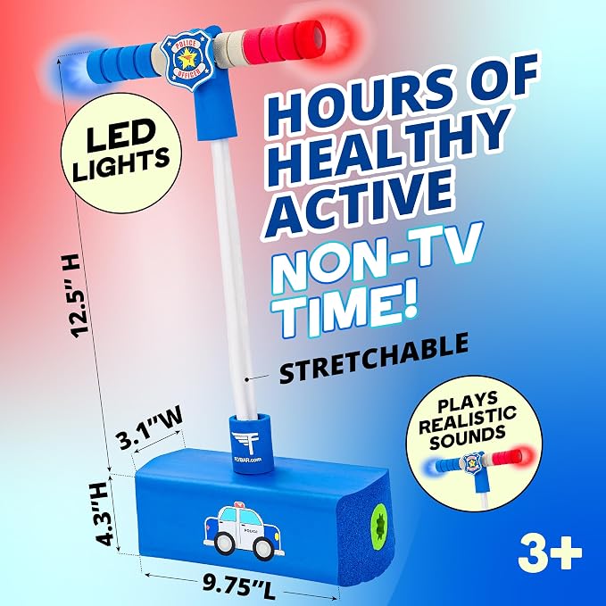 Flybar My First Foam Pogo Jumper for Kids Fun and Safe Pogo Stick for Toddlers, Durable Foam and Bungee Jumper for Ages 3 and up, Supports up to 250lbs (Blue Police)