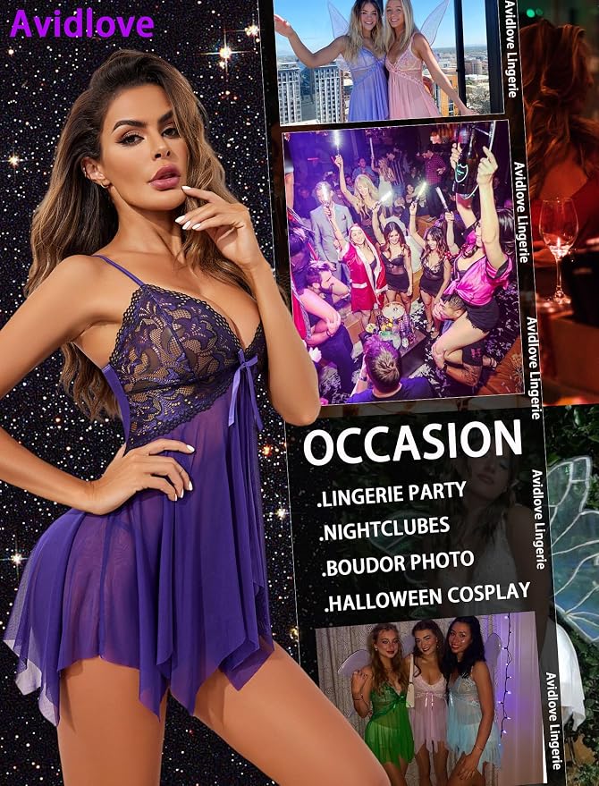 Avidlove Lingerie for Women Lace Babydoll Sleepwear Boudoir Outfits Plus Size Langeray XS-5XL