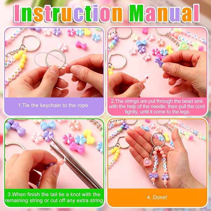 Landical 564 Pcs Bow Heart Keychain Making Kit DIY Name Bead Key Chain Craft Adjustable Letter Beads String Pastel Alphabet Jewelry Backpack Accessories Back to School Gift Favor(Pastel Color)