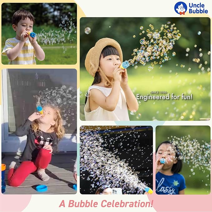 Uncle Bubble Mini Bubble Blower - Non Toxic Bubble Toy for Toddlers and Kids, Confetti Bubbler, Fun Summer Toys for Girls and Boys, Blow Thousands of Mini Bubbles in One Breath