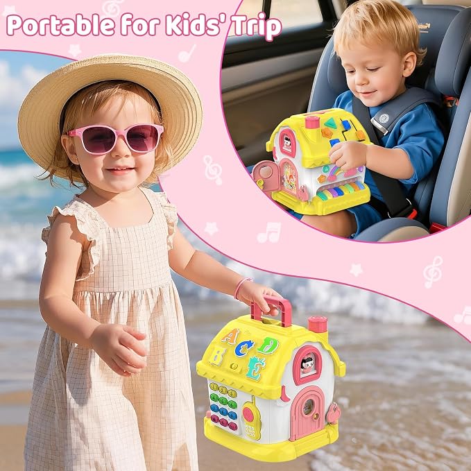 Montessori Toys for 1 Year Old Girl Gifts, 12-in-1 Bilingual Learning & Education Baby Toy 6-12-18 Months, Musical Toddler Girl Toys, 1st First Birthday Gifts for Baby Girls Boys, Yellow