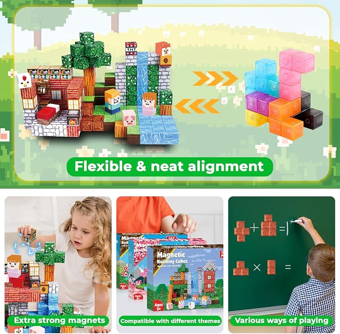 Annexfun 150PCS Magnetic Blocks - Magnetic Building Blocks, Stacking Magnets for Kids, Sensory Toy for STEM Montessori Sensory Toys for Kids 3+ Boys and Girls Christmas Birthday Gifts