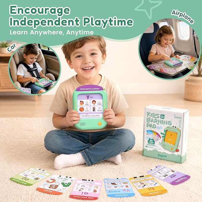JoyCat Phonics Learning Pad, Learn to Read with 156 Pages Talking Flash Cards, 5 Level Progress Phonic Educational Toy, Screen-Free Learning Tablet Birthday Gift for Boys Girls Ages 3-8