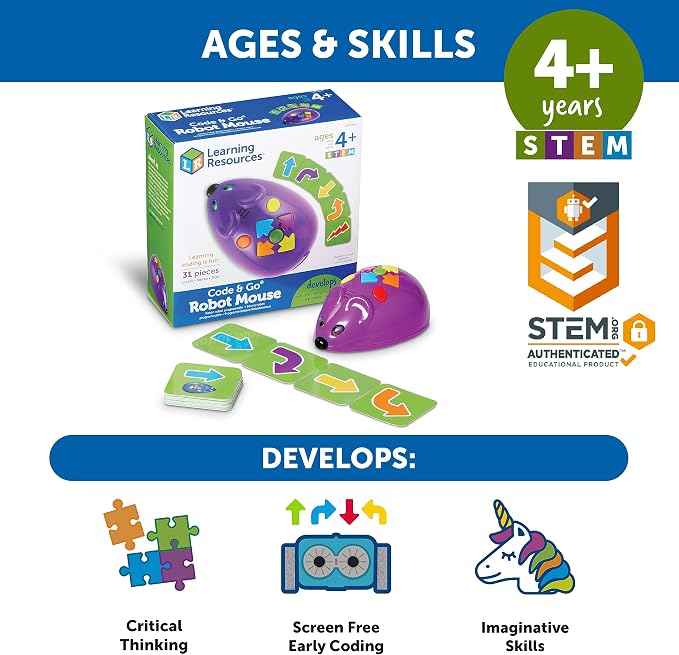 Learning Resources Code & Go® Robot Mouse, Screen-Free Coding Robot Toy, Early Programming for Kids Ages 4+, STEM Robotics Toy