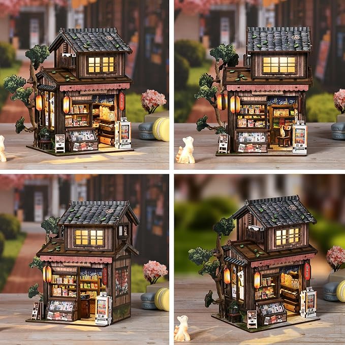 Book Nook DIY kit(Fantasy Country Store) Booknook kit with LED Light, DIY Dollhouse Houses, Craft kit for Adults, 3D Wooden Puzzles, Book Corner