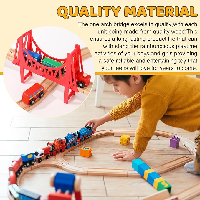 JarThenaAMCS Wood Train Track Expansion Set Suspension Bridges Wooden Train Track Connectors and Adapters for Most Major Toy Train Tracks Railway Accessories, 24Pcs
