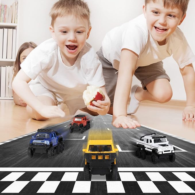 KIDAMI Diecast Toy Trucks 4 Pack Die Cast Metal Toy Cars Pull Back Cars Openable Doors Off-Road Vehicles Birthday Gift for Boys and Toddlers (Pickup Truck)