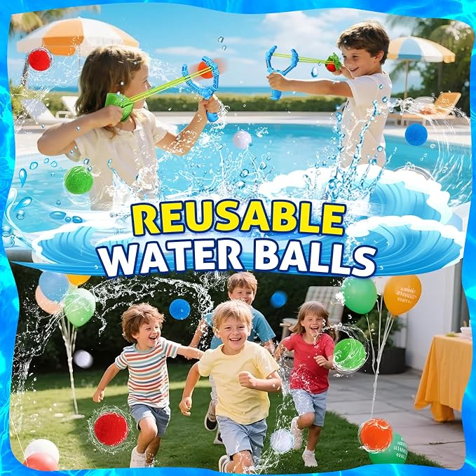 Reusable Water Balloons Set for Kids, Slingshot with 10 Soft Balls, Outdoor Indoor Toys for Backyard Pool Beach Summer Water Fight Play Games for Boys Girls Adult