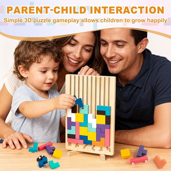 Wooden Montessori Blocks Puzzle for Kids, Russian 3D Colorful Brain Teaser Stacking Toy, STEM Educational Board Game for Toddlers, Ideal Birthday Gift for Boys Girls Ages 3 4 5 6