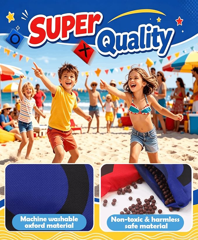Bean Bags for Tic Tac Toe and Cornhole Toss Games, Kanosan Bean Bags for Kids Adults and Family Outdoor Yard Lawn Outside Field Day Birthday Party Backyard Reunion Carnival Beach Fun Games 10PCS