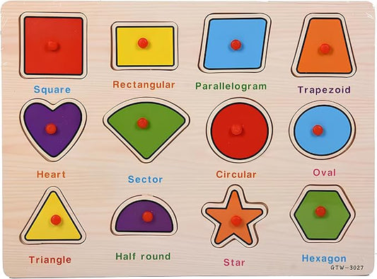 Wooden Shape Puzzle for Toddlers 3+ Years Old – Montessori Geometry Learning Toy with Board & Blocks, Educational Preschool Gift for Boys & Girls