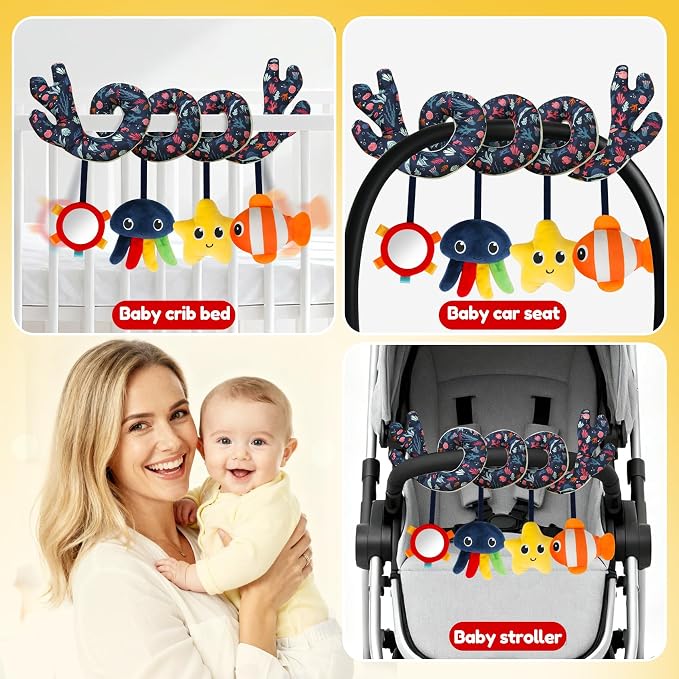 TSYAN Spiral Car Seat & Stroller Activity Toy,Car Seat Toys for Babies 0-6 Months Boy,Baby Spiral Hanging Plush Activity Toys Thank You Gifts for Newborn 0 3 6 9 12 Months Baby Boys Girls