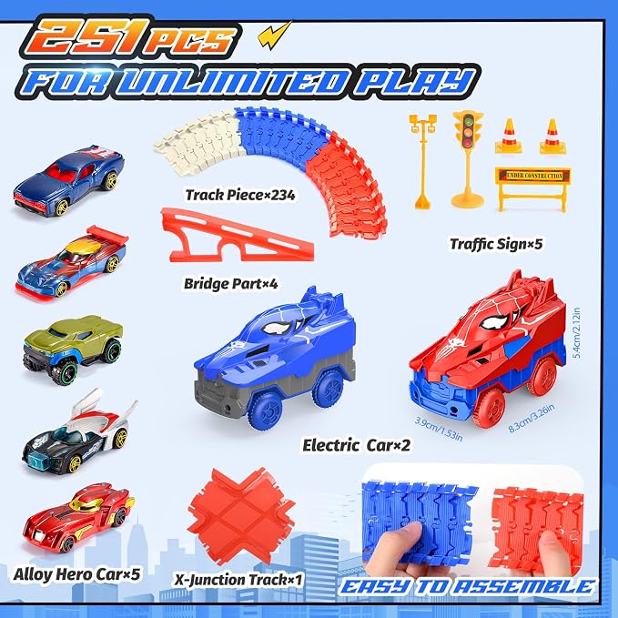 Aetyni Spider Race Car Track Set for Kids: Spider Toys for Boys 4-6 Flexible Tracks with 2 Electric Cars Toys for 3 4 5 6 7 Year Old Boys Birthday Gift for Toddler Kids Grandkids Age 3-5 6-8