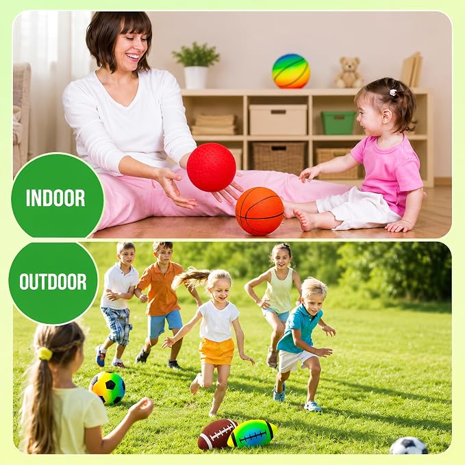 Soft Balls for Toddlers Kids 1-3 3-5, Easy to Grip 5" Small Balls 7 Pack, Mini Football Soccer Basketball Playgroundball - First Birthday Gift Baby Toys for Boys Girls