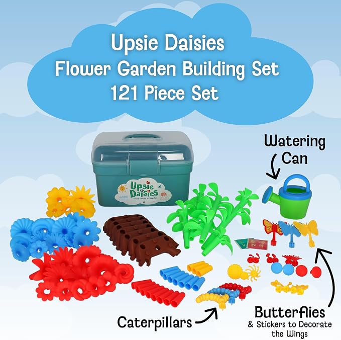 MindWare Flower Building Toy Set for 3 4 5 6 7 Year Old Girls and Boys, Preschool and Kindergarten STEM Educational Building Toys for Kids Ages 4-8, Flower Garden Building Toy with Storage Case