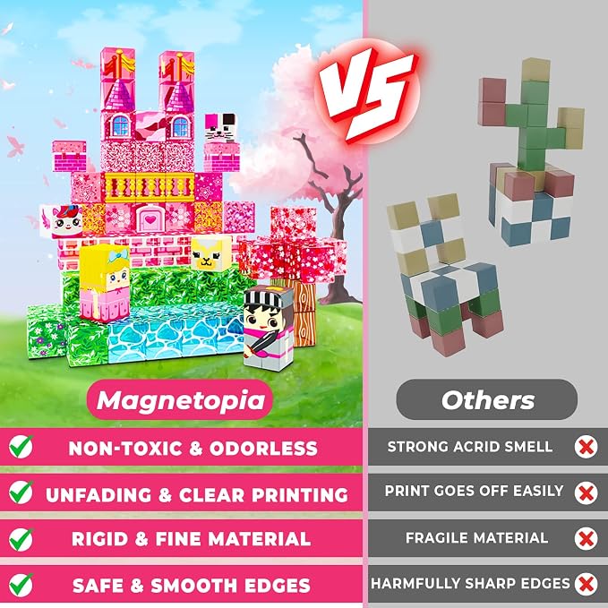 Magnetic Blocks - 100PCS Magnetic Building Block Cubes, Magnet Blocks Transparent Castle Princess Toy Building Sets for Kids, STEM Stacking Magnets Toys, Easter Birthday Gift for Boys Girls Age 4-8