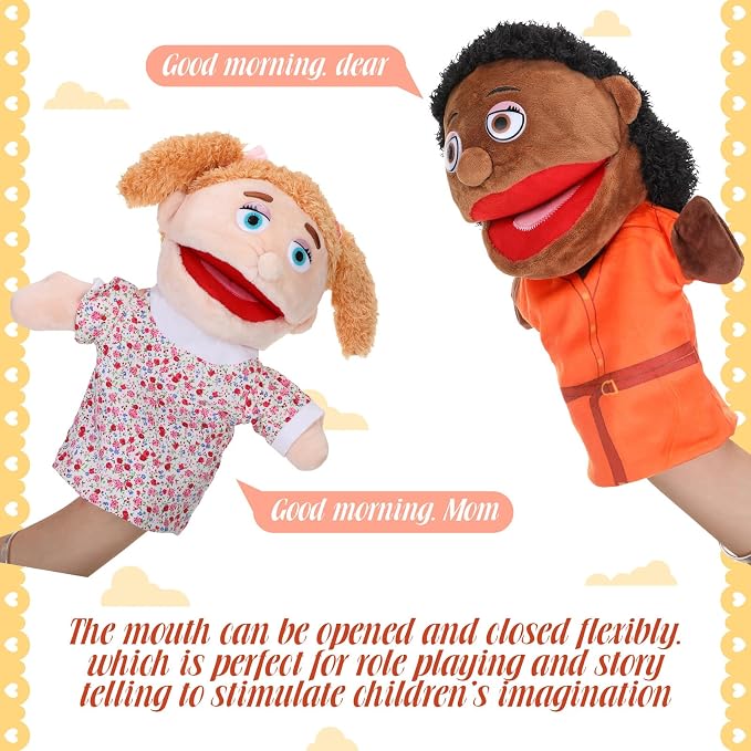 Shappy 12 Pcs Family Hand Puppets 12 Inch Grandparents, Mom & Dad, Brother & Sister, Son Daughter Plush Hand Puppet Toys Role-Play Toy Gifts for Christmas Kids Storytelling School Teaching