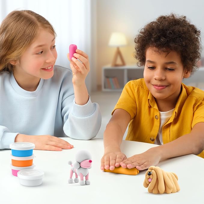 Hey Clay 15 Cans Set - Colourful Modelling Kids Air-Dry Clay 15 Cans with Sculpting Tools and Fun Interactive Instructions for Children Age 3+ (Dog Buddies)
