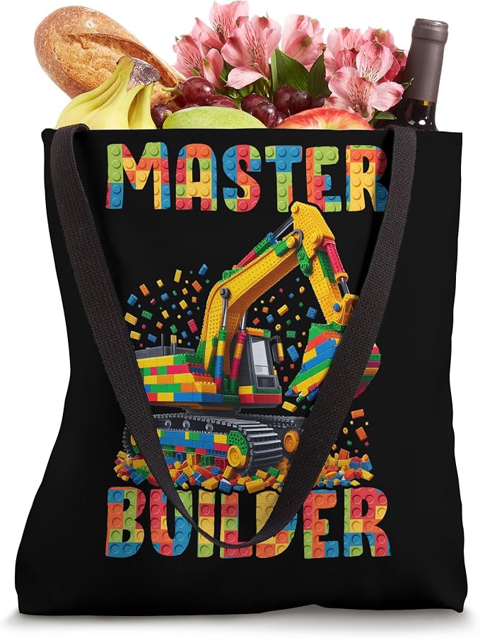 Master Builder Kids Building Blocks Bricks Toys Excavator Tote Bag