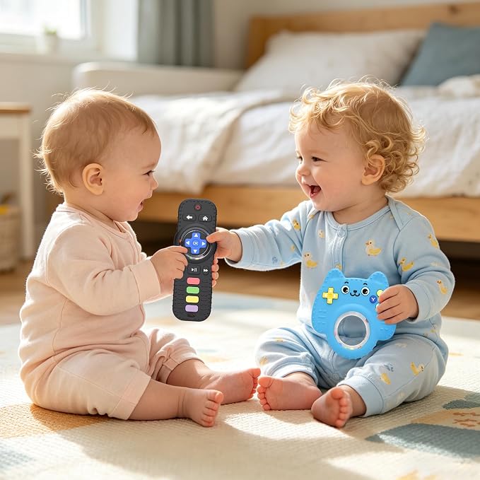 Chuya 2 Pack Baby Toys for Infants 0-24 Months, Remote Control Teether | Silicone Baby Rattles with Sensory Relief, Gift for Boys Girls