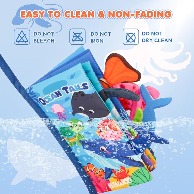 BBWOO Soft Baby Book Toy - Newborn Boy Girl Shower Gift - Tummy Time Toy for Infant 0-6 6-12 Months - Touch and Feel Sensory Crinkle Book with Teether - Baby Boy Girl Gift