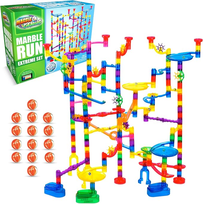 Marble Genius Marble Run Extreme Set, STEM Toys & Maze Construction Building - 300 Translucent Track Pieces & Glass Marbles for Family, Kids Toddlers Ages 4-8 - Fun Holiday Creative Gifts
