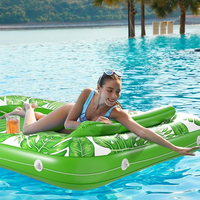 Inflatable Tanning Pool Lounger Float - Jasonwell 4 in 1 Sun Tan Tub Sunbathing Pool Lounge Raft Floatie Toys Water Filled Tanning Bed Mat Pad for Adult Blow Up Kiddie Pool Kids Ball Pit (GLE, XL)