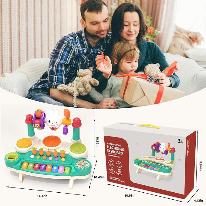 20-in-1 Musical Piano Keyboard Toy, Toddler Drum Set for 1-3, Blue | STEM Educational Sensory, Interactive Montessori Preschool, Electronic Learning Light-up - Baby 1st Birthday Gift 12-36 Month